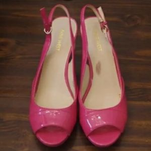Nine West Hot Pink Patent PU Faux Leather Sandal Platform Heels